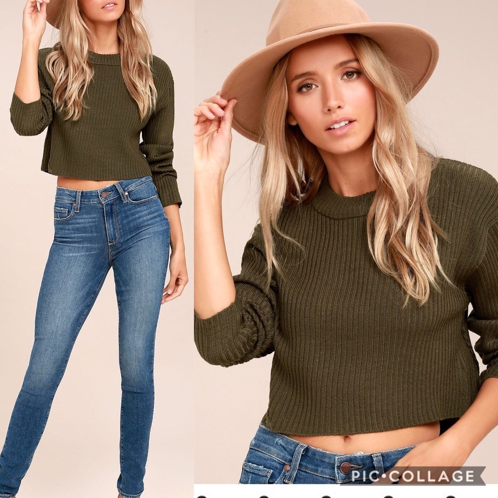 Lulus cropped knit olive sweater